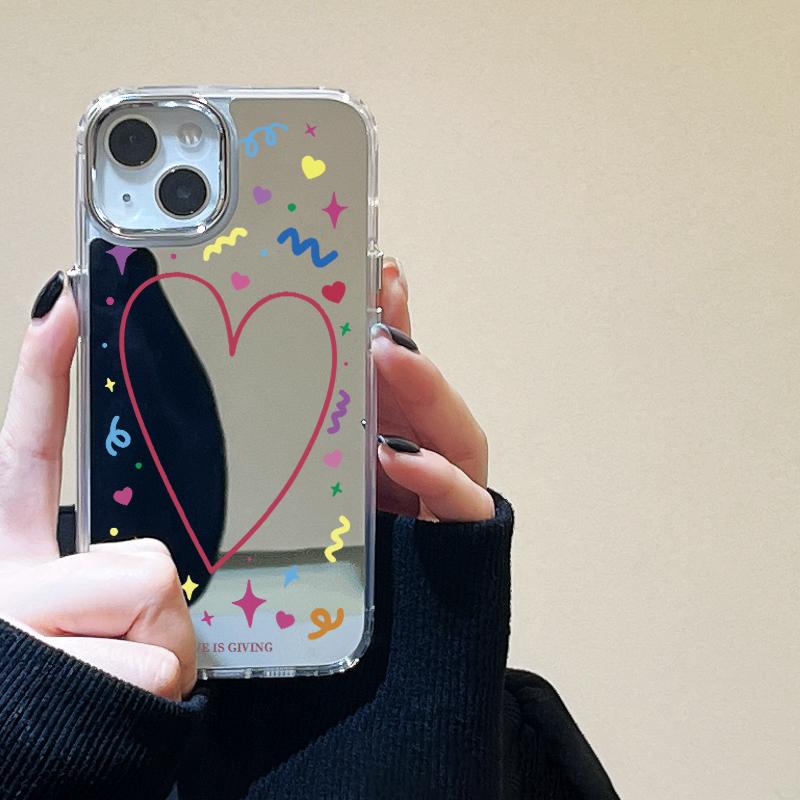 Love Heart Love Makeup Mirror Phone Case For IPhone 16 Pro Max 17 17E 16E 14 Pro 11 16 15 12 13 Cute Shockproof Back Cover