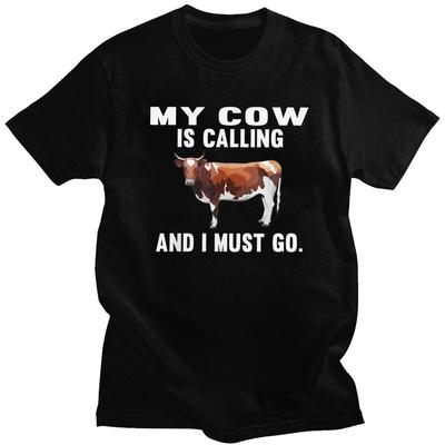 Trendy My Brown White Cow Is Calling And I Must Go T Shirt Men Pure Cotton Tshirt Farm Animal Lover Tees Fashion Tshirts