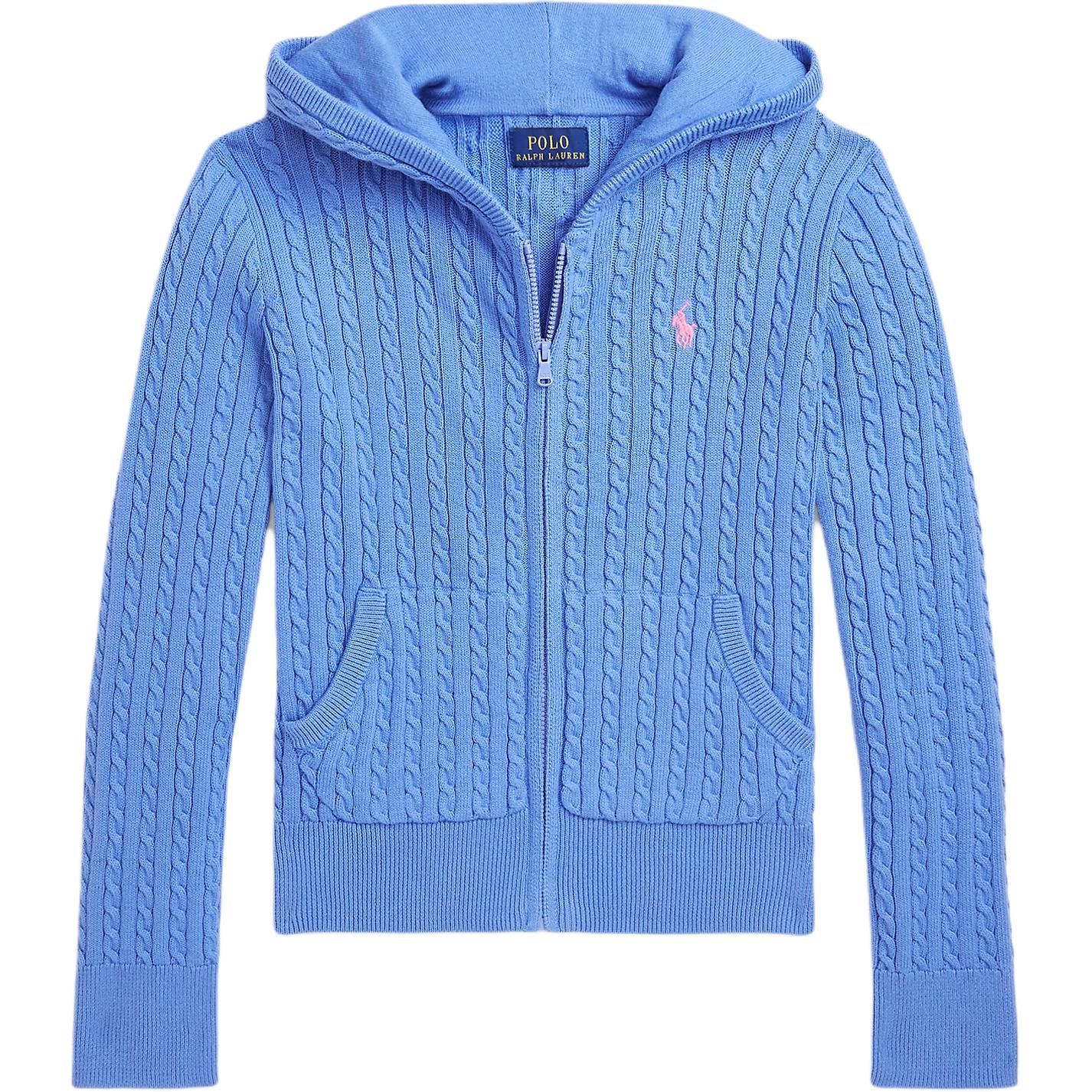 

Детский свитер Polo Ralph Lauren однотонный с капюшоном, длинным рукавом и застежкой-молнией, цвет порт-синий 313916533-009