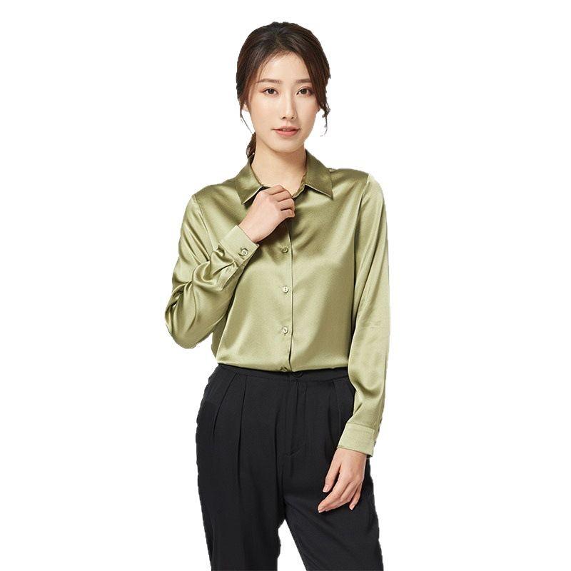 2025 Spring Women's Long Sleeve Real Mulberry Silk Shirt - Loose Fit Satin for Professional Commute