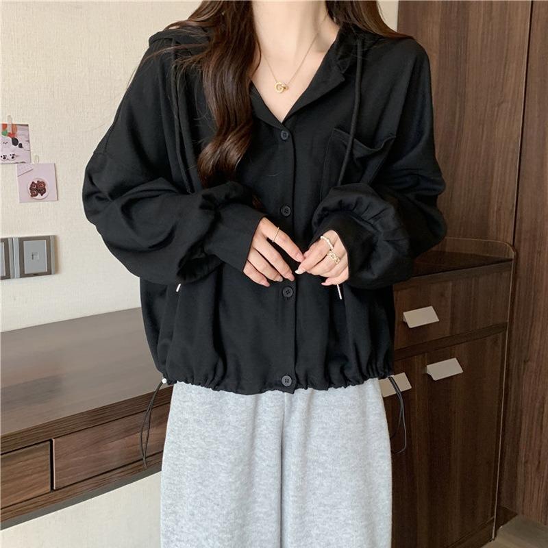 

Real sweater women s thin short top, long sleeve hoodie jacket 2XL чорний