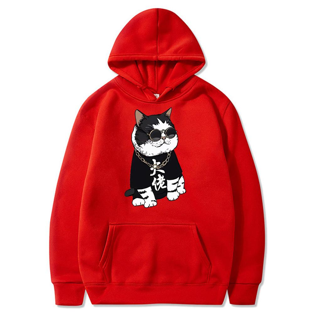 Cool and Cute Big Boss Cat Fun Print Autumn/Winter Women's Fashion Instagram Heavyweight Sweater Hooded Loose Long sleeved Coat