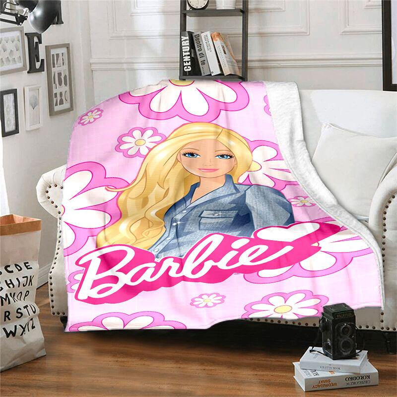 1 stuks Barbie Bloemig Roze Achtergrond Cartoon Deken, Draagbare Plaid voor Reizen & Kamperen, Gezellige Deken voor Alle Seizoenen, Ideaal Cadeau