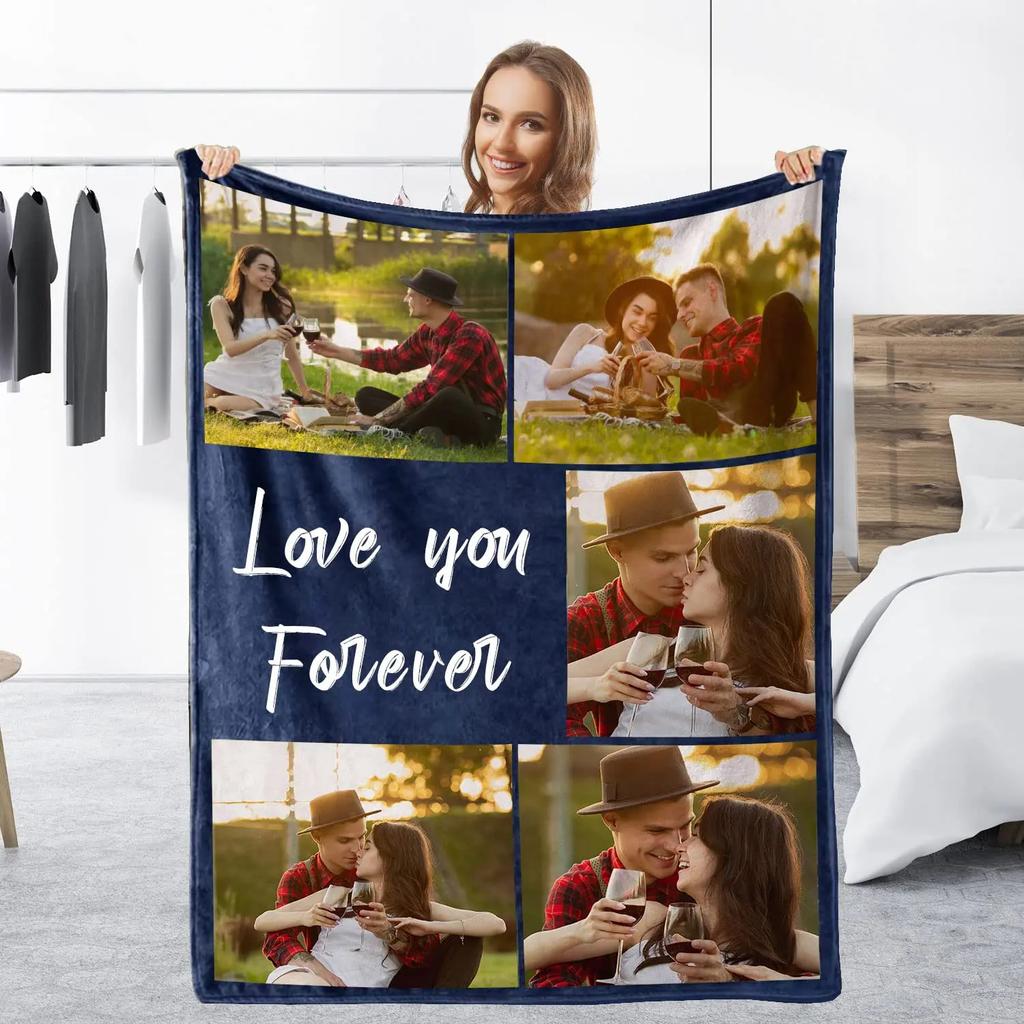 Personalized With Photo Blankets Collage Text Flannel Blankets Family Couple Friends Gifts