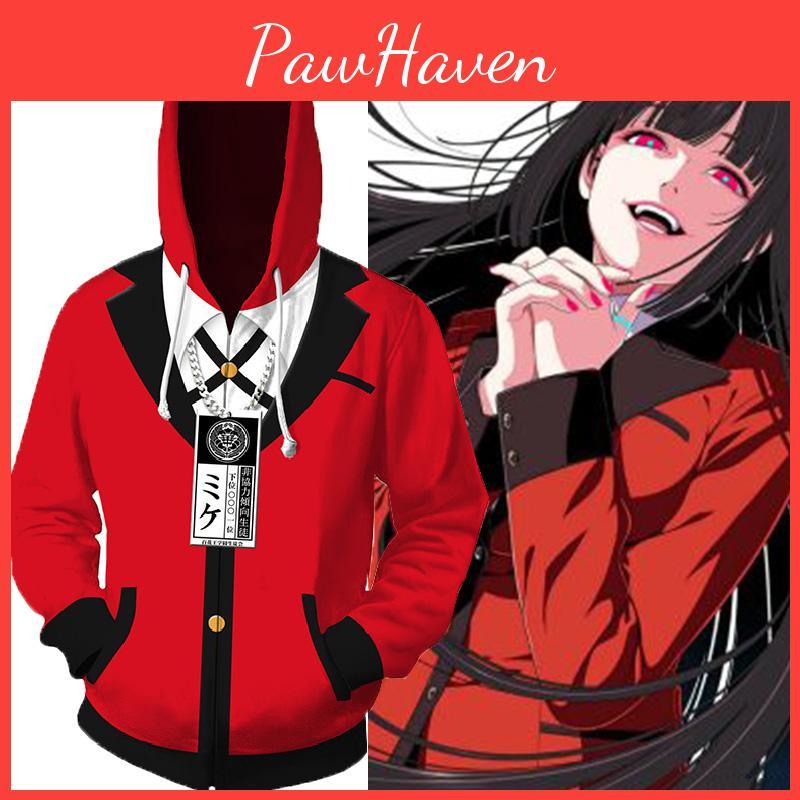 Vibrant Red And Black Kakegurui Jabami Yumeko Hoodie With Exquisite Workmanship