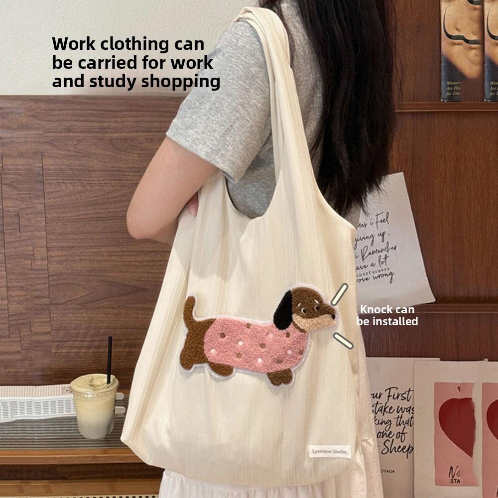 Korean Style Canvas Shoulder Bag Versatile Women's Armpit Bag Cartoon Animals Tote Bag  Female