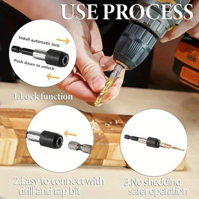 Drill Tap Set With Quick-Change Adapter Of 13Pcs, 6 SAE Sizes, 6 Metric Sizes, Combination Drill And Tap Set