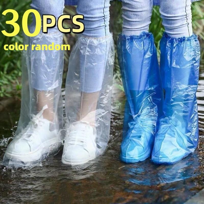 

Набор из 30 штук, случайные цвета, одноразовые длинные чехлы для обуви от дождя, водонепроницаемые, нескользящие, прозрачные чехлы для ног для дождливых дней, уличные пластиковые,