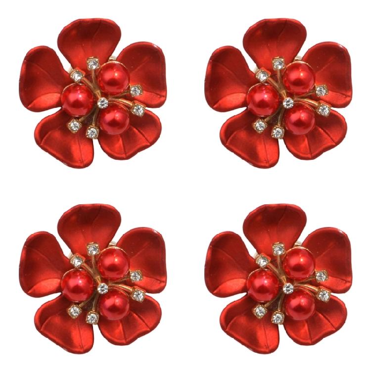 4Pcs Decorative Shirt Cufflinks Clip Rhinestones Pearls Flower Button Clips for Shirt Dress Uniform Coat Embellishments
