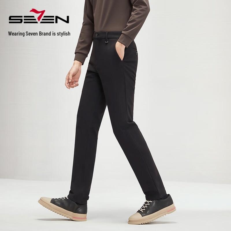 Qipai Men's Fleece-Lined Straight-Leg Casual Business Pants
