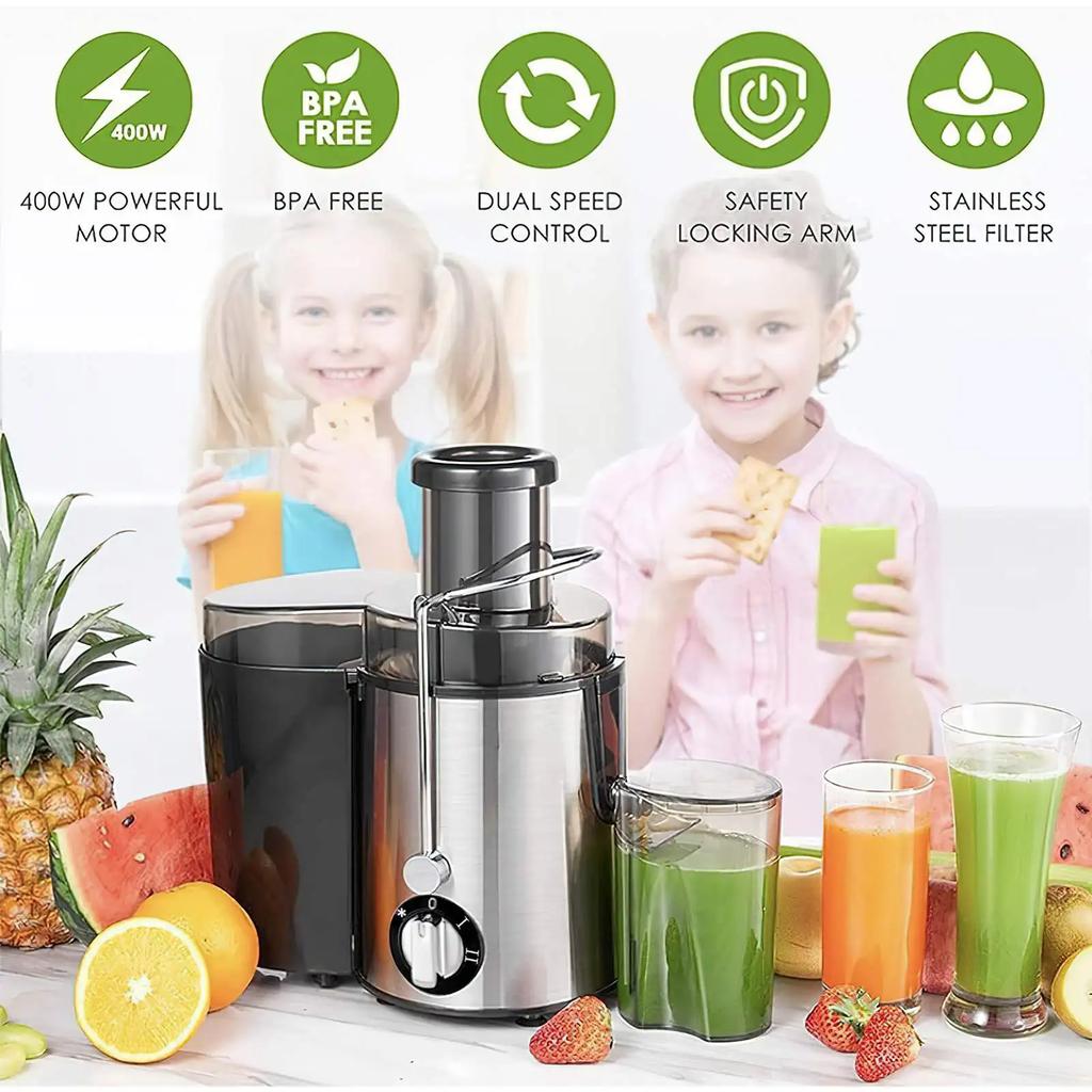 Electric Juicer 400W Stainless Steel Centrifugal Fresh Juice Machine Easy To Clean and Anti-Drip 3 Speeds Fruit Vegetable Juicer