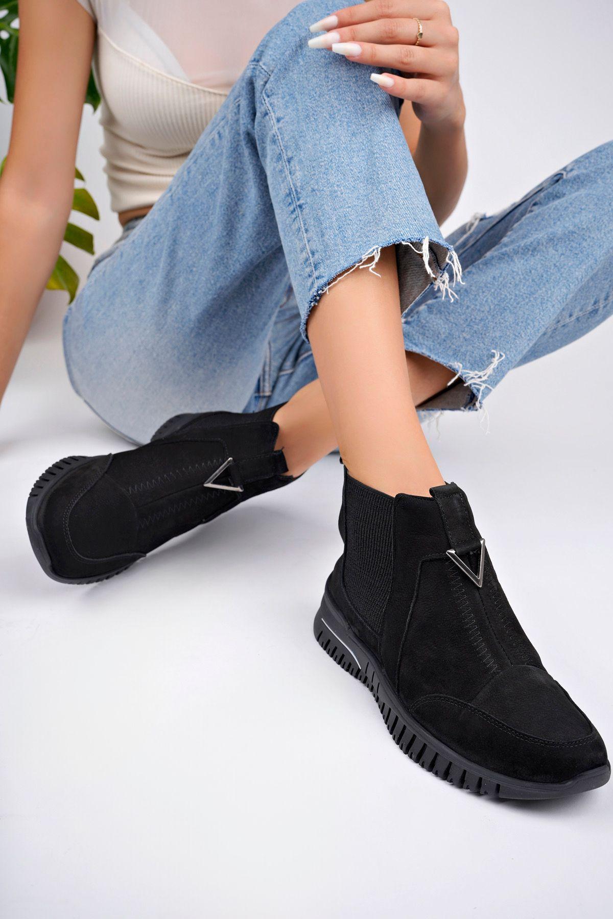 

Women Modern Stylish Fashion Genuine Leather Genuine Leather Black Nubuck Women Anatomical Leather Boots 36