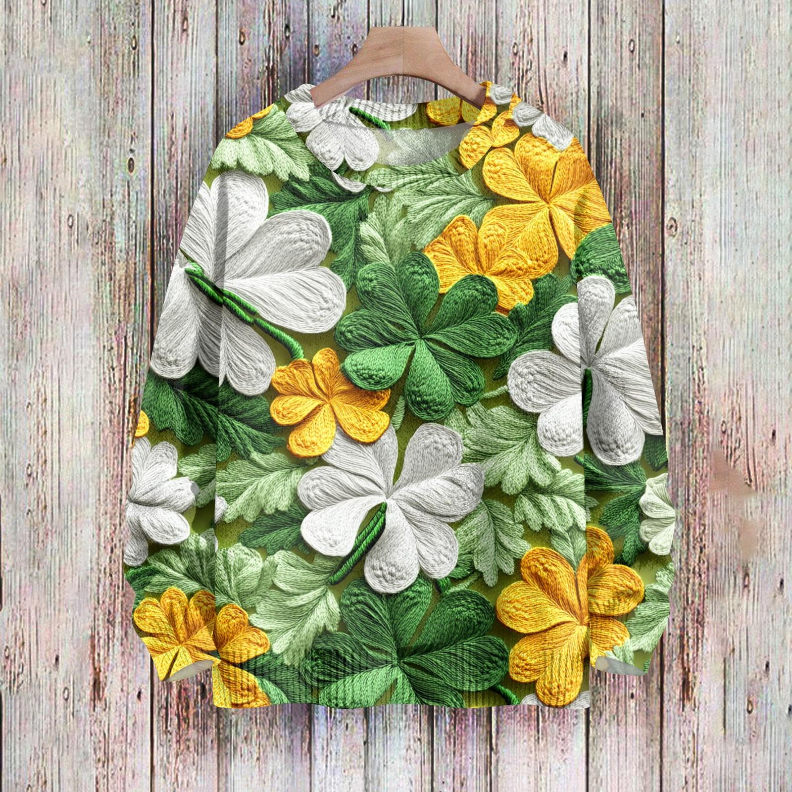 

Женская мода вскользь с длинным рукавом St. Верх из шерстяного трикотажного пуловера с принтом Патрика и круглым вырезом XL