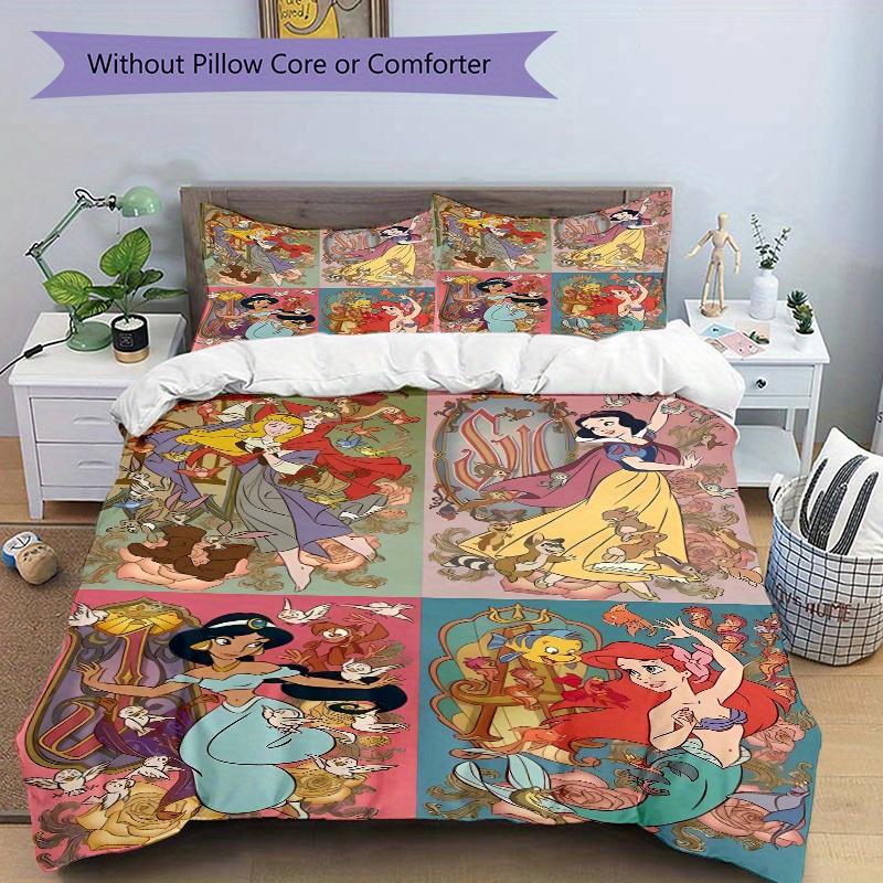 3pcs Cartoon Disney Princesses Design Quilt Cover Set - Soft and Cozy Bedroom, Guest Room and Dorm Decorative Bedding 3-Piece Set 1 Quilt Cover +