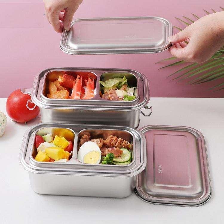 Food Grade SS304 Stainless Steel Lunch Box Air Tight Sealed Food Storage Containers Multifunctional Fresh Bento Box