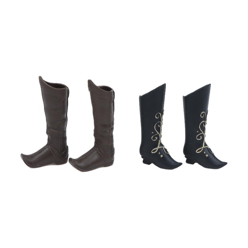 Doll Shoes Medieval Knight Boots Dolls Retro Style Miniature Boots With Gold Embroidery For Dolls Dress Up Accessories
