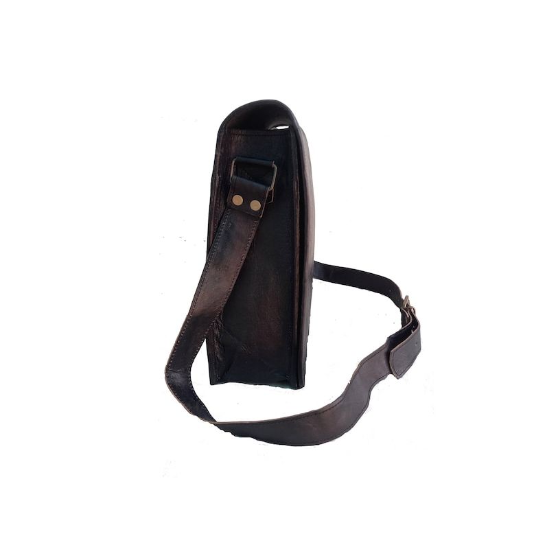 Handmade Black Leather Crossbody Bag: Laptop Messenger Satchel