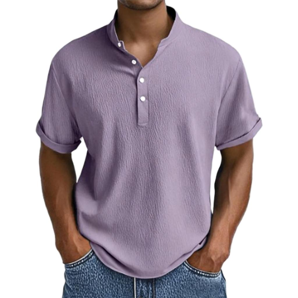 Men's Shirt Short Sleeve Stand Collar Summer Casual Beach Hippie T-Shirts