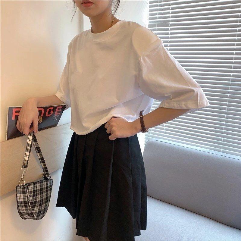 Damen Sommer Koreanischer Stil Baumwolle Crop Top – Kurzärmlig, Lockere Passform, Vielseitig und Trendig