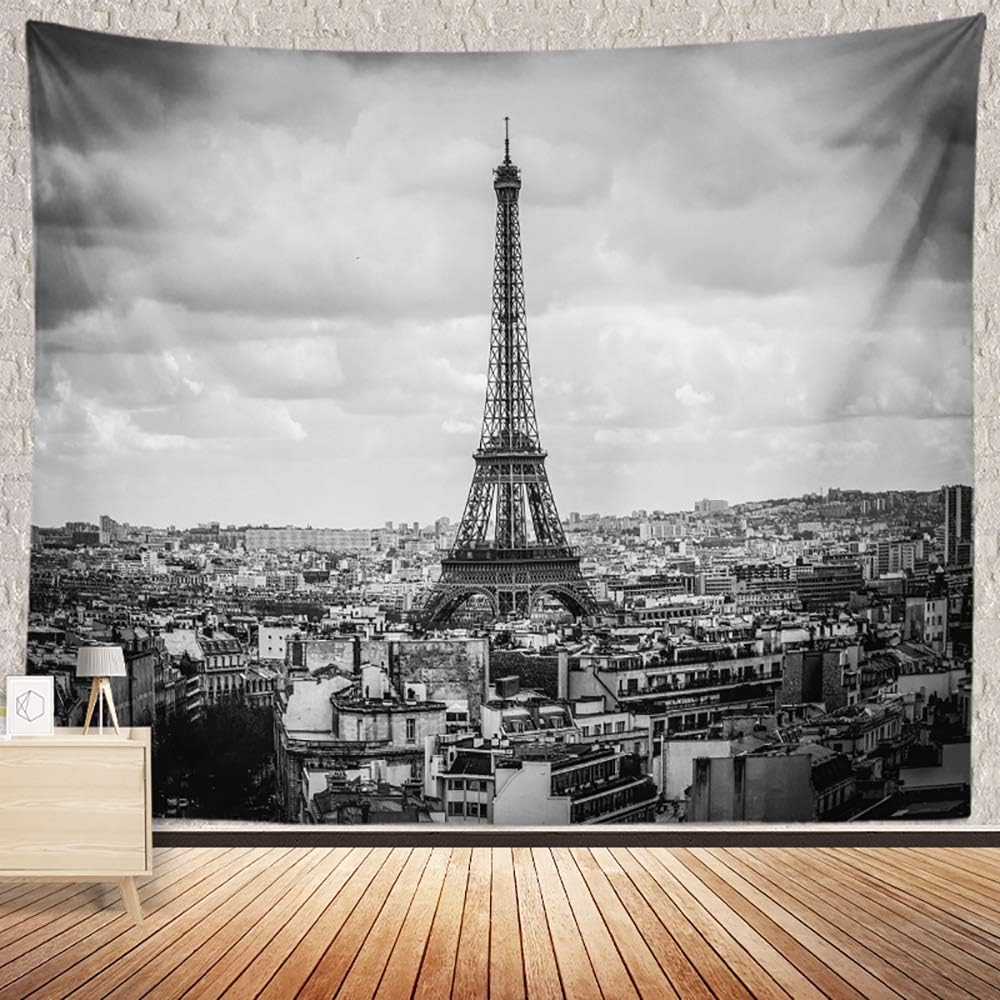Black And White Eiffel Tower Tapestry Paris European City Landscape France Decor Hangings Tapestry Large Tapestry For Bedroom