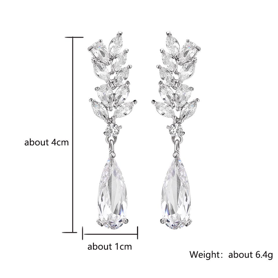 ZAKOL White Zircon Leaf Dangle Earrings for Women Shinny Water Drop Crystal Flower Pendant Earring Bridal Wedding Zircon