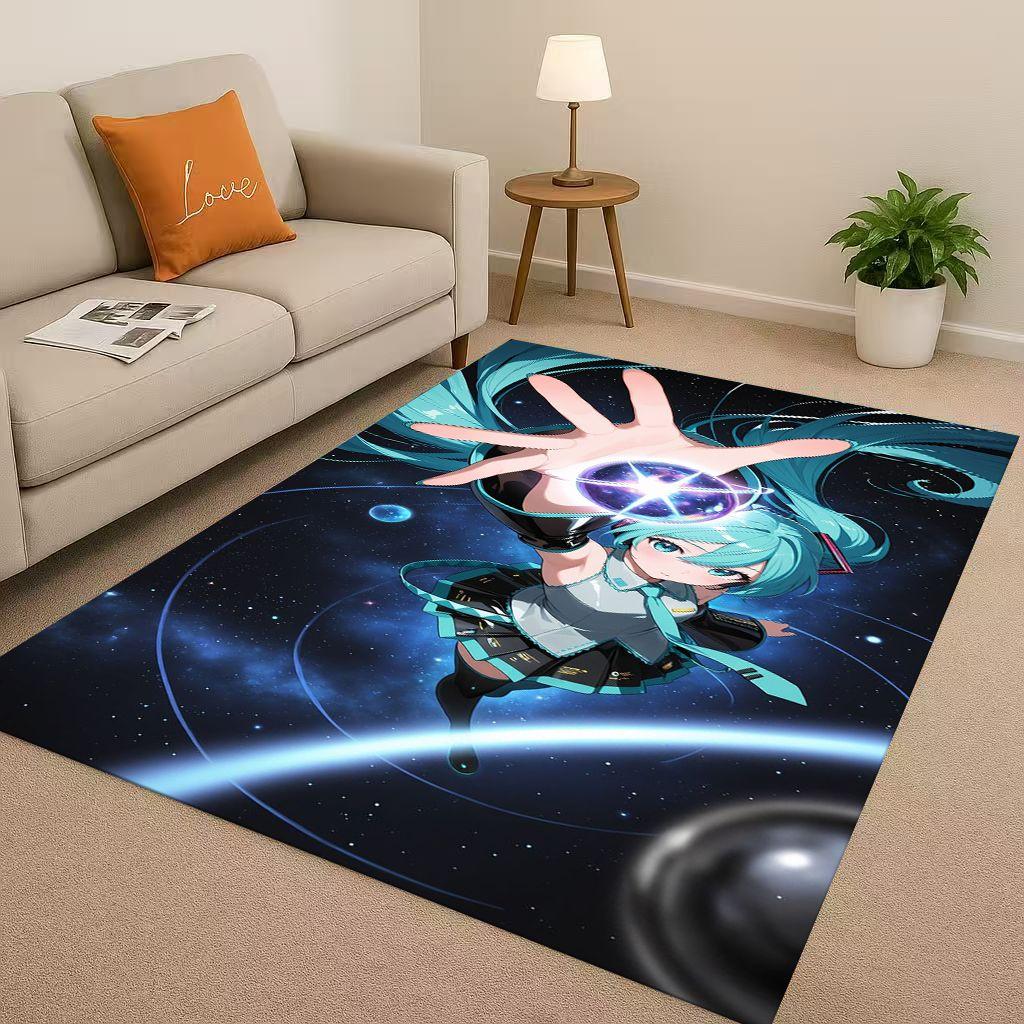 3D Kawaii M MIKU Music Cartoon Girl Living Room Non Slip Area Rug Carpet for Bedroom Playroom Sofa,Easy Clean Home Decor Doormat