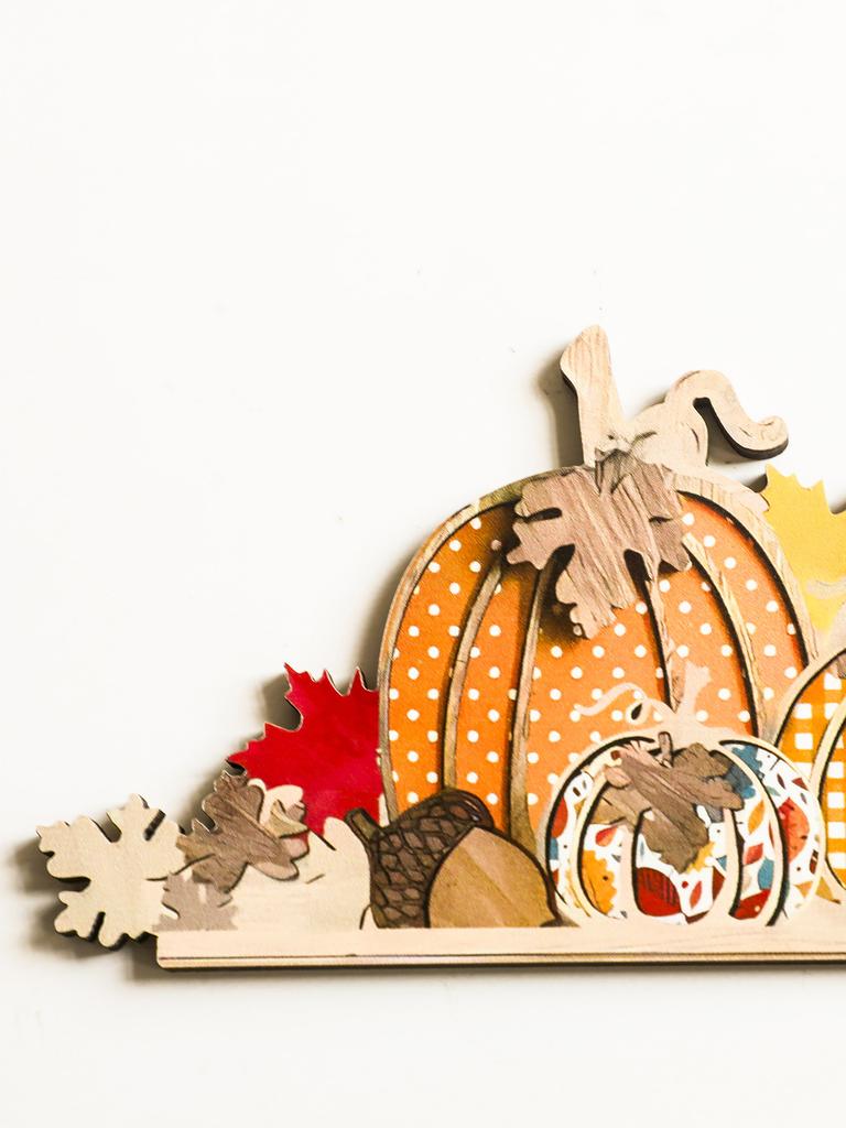 Autumn Pumpkin Door Topper Decor, Colorful Wooden Pumpkins & Leaves Design, Harvest Festival Bedroom Living Room Home Decoration