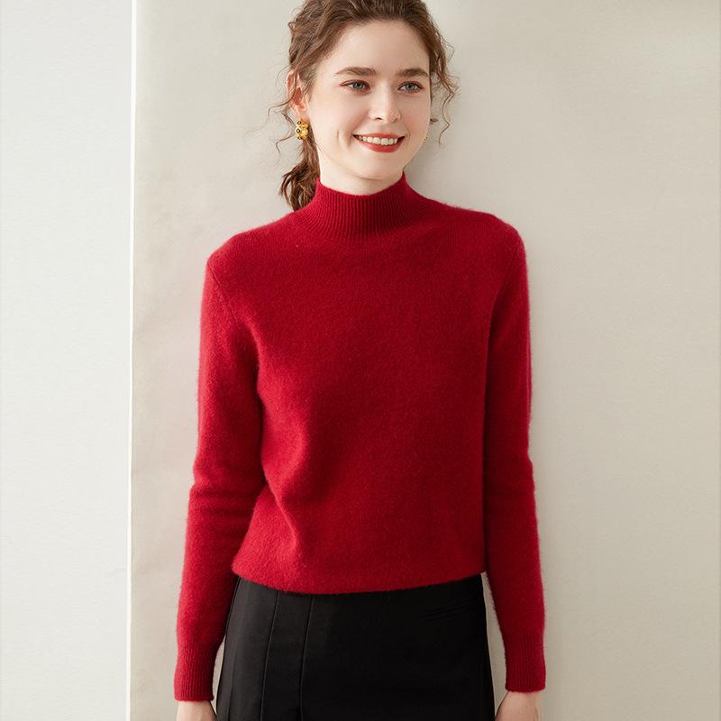 Women's Cashmere Half-High Collar Sweater: Autumn/Winter, Thick, Simple, Loose, Slimming Knitwear