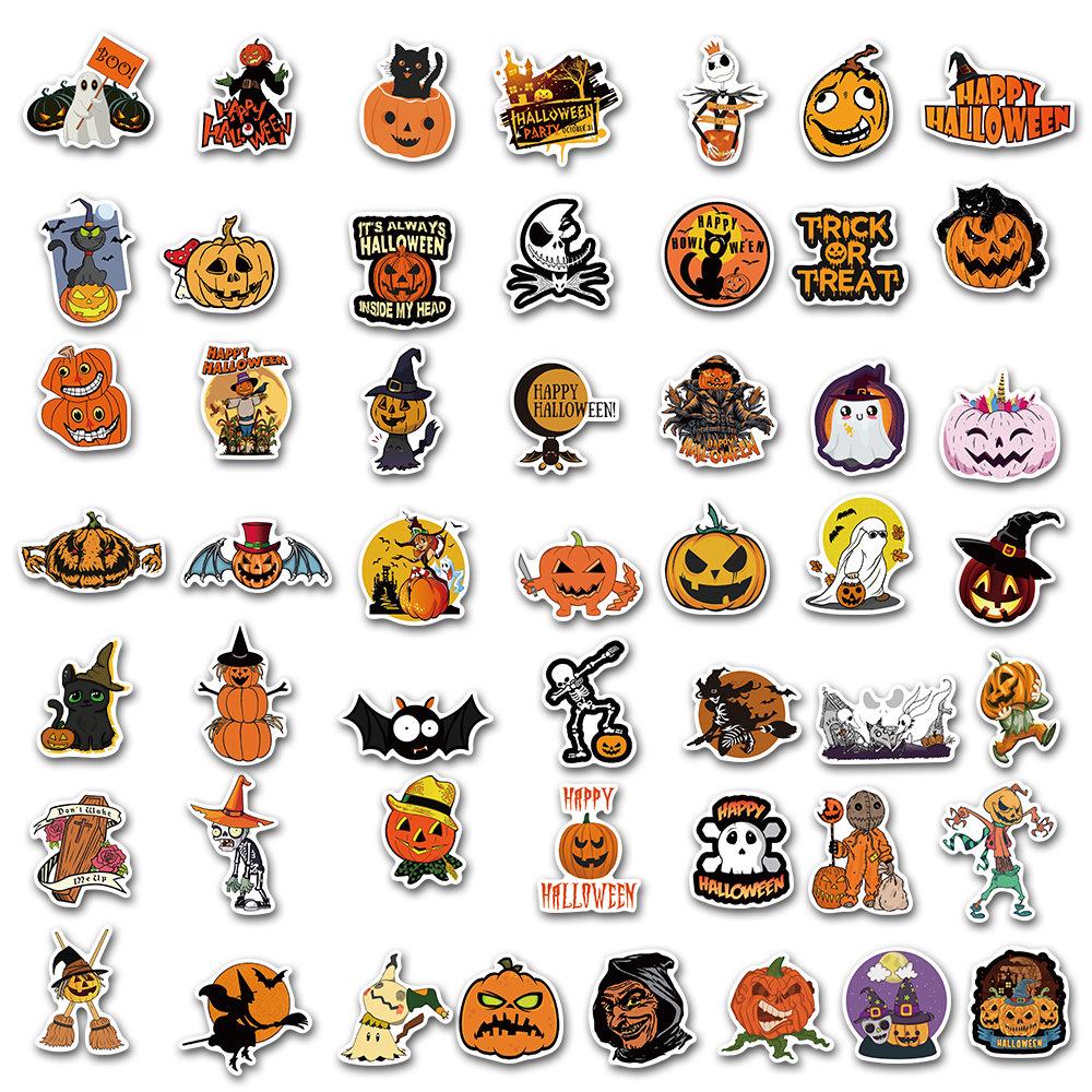 50 Halloween-tema morsomme vanntette klistremerker for flasker, kofferter og dekorasjon