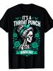 Unisexs Graphic Tshirt A Day For Throat Punches Featuring A Black Edgy Skeleton Adorned With Floral Roses And Teal Highlights This Regular Fit Short