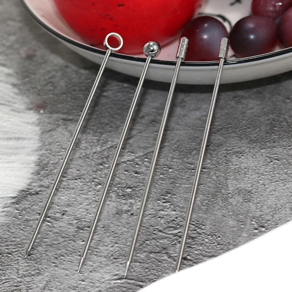 20Pcs Stainless Steel Cocktail Picks Long Handle Fruit Sticks Drink Stirring Sticks Bar