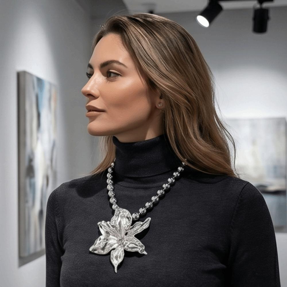 Stereoscopic Large Volume Flower Pendant Wrinkled Flowers Pendant Necklace Daily Occasion