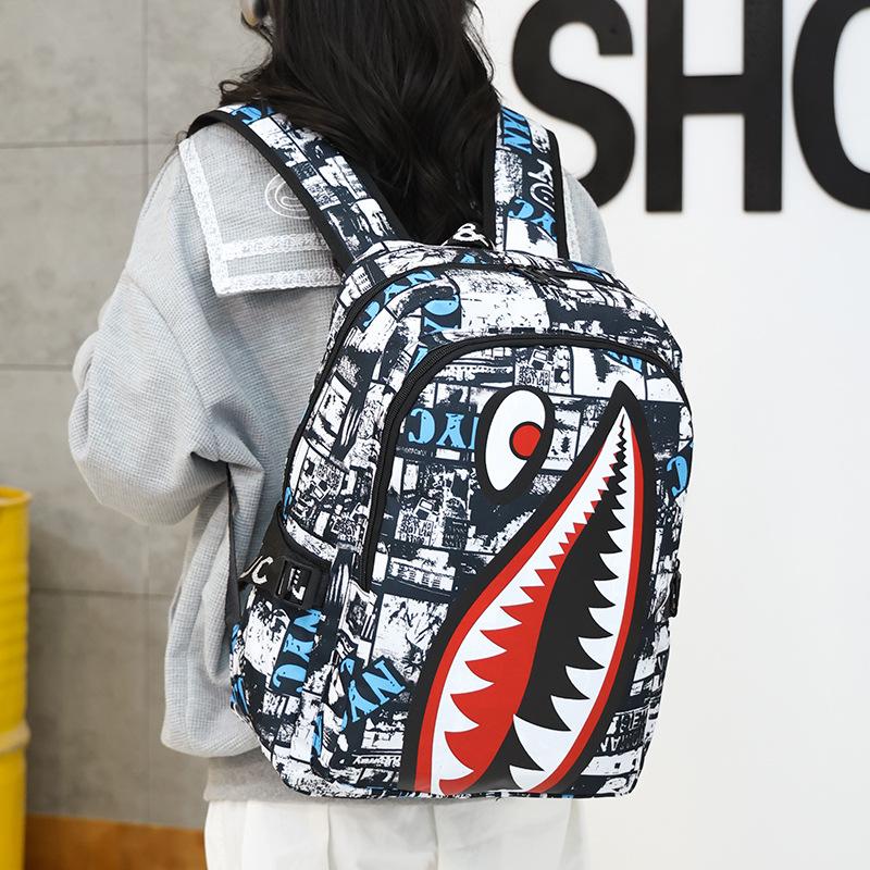 For Primary School Students, School Bags, Shark Personalized Pattern Printing, Large Capacity, Lightweight and Simple Backpack, Backpack for Men