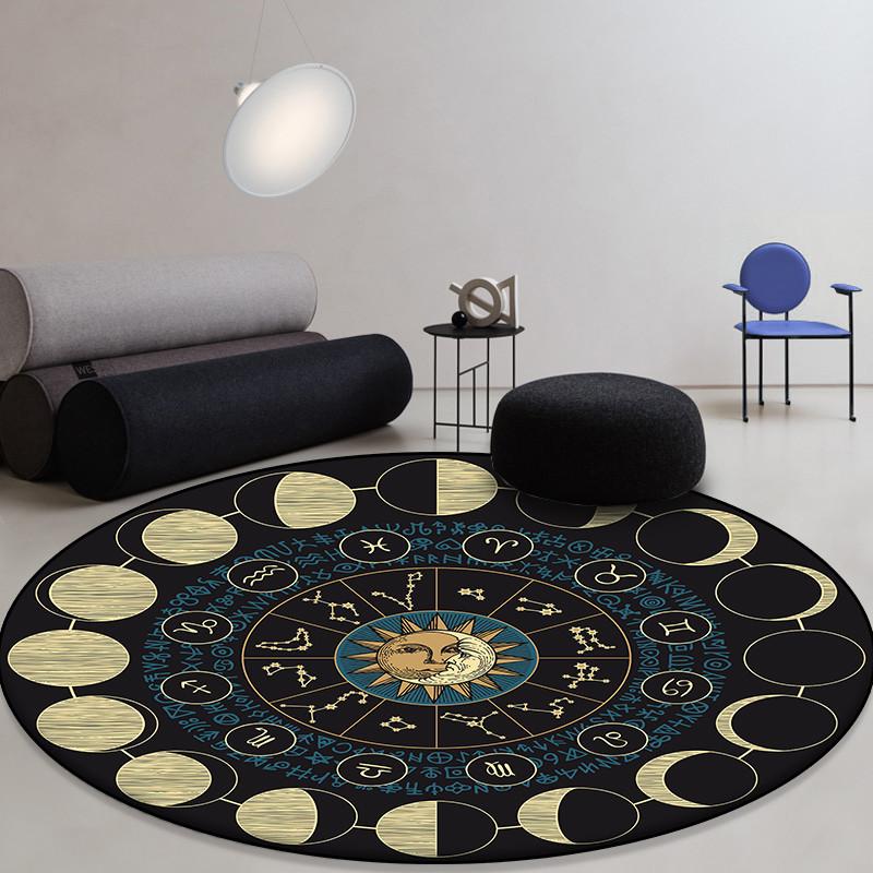 Sun Moon Constellation Printing Pattern Circular Floor Mat Suitable for Home Living Room Bedroom Carpet Non Slip Floor Mat