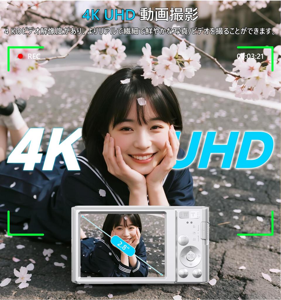 4K 44MP Digital Camera with AF Autofocus, 16X Digital Zoom, 2.8-inch IPS Screen, Rechargeable, Compact, Perfect for YouTube, Birthdays, Vlogs,