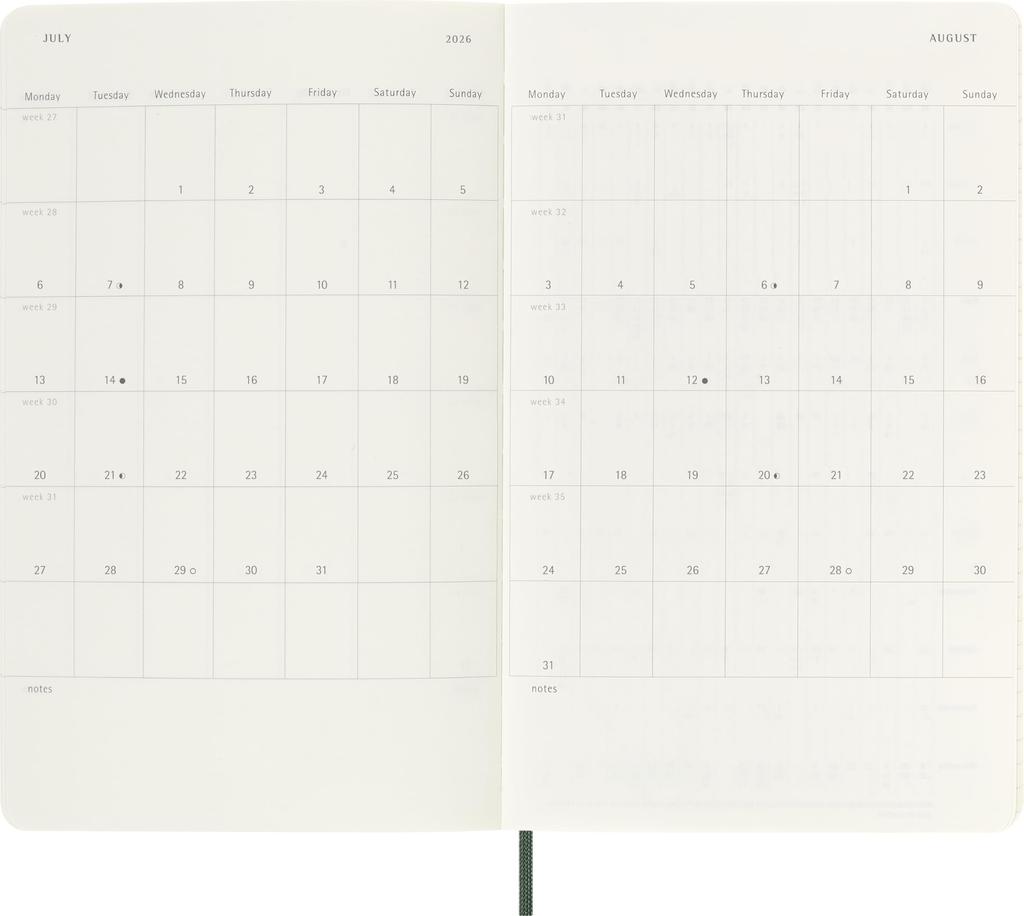 Moleskine 2025 Planner, July Start, 18-Month Weekly Diary, Soft Cover, Large Size (13cm W X 21cm H), Myrtle Green, DSK1518WN3Y26