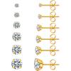 6 Pairs Stud Earrings Set, Hypoallergenic Cubic Zirconia 316L Earrings Stainless Steel CZ Earrings 3-8mm (Steel Color)