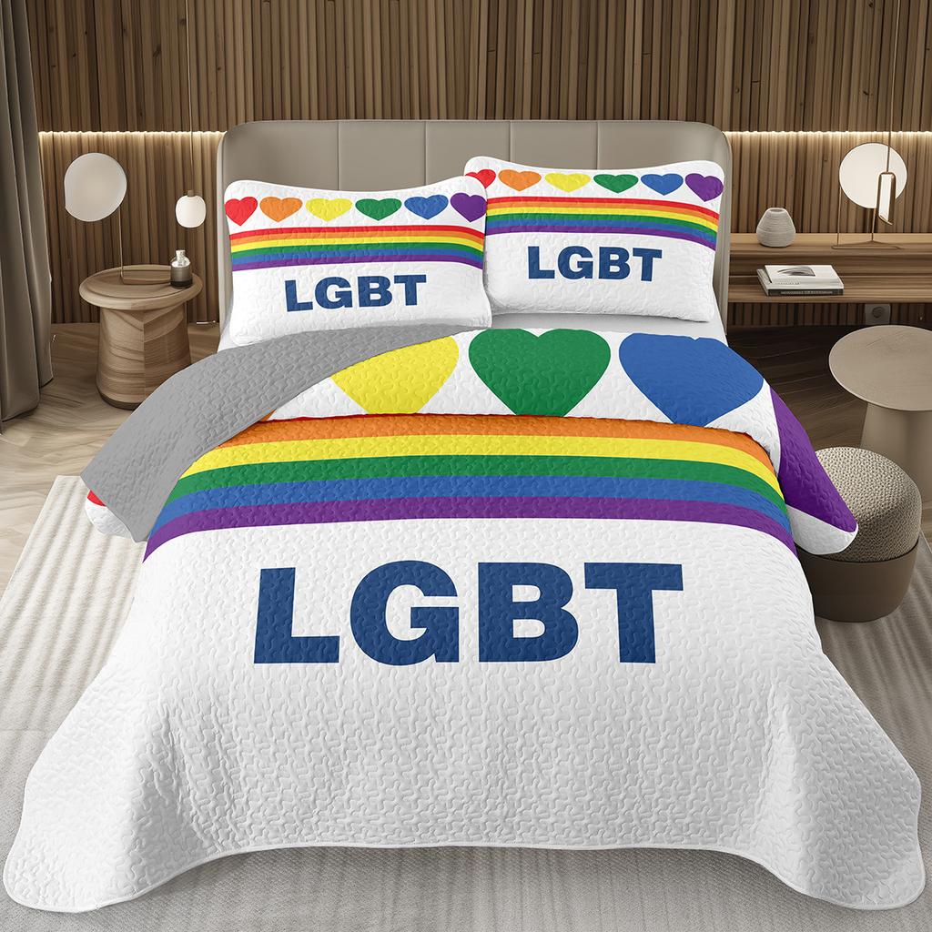 Rainbow Bedspread Queen/Full People Celebrating International Day for LGBT Community Quilt Set Colorful Rainbow Striped Coverlet