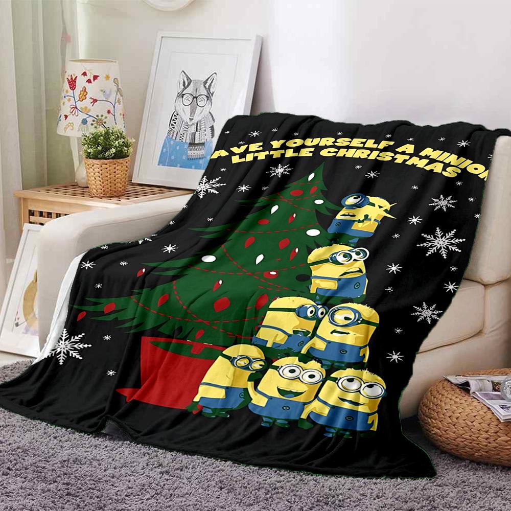 1Pc Christmas Minions Grinch Blanket Soft Throw Blanket For Home Bedroom Bed Sofa Travel Office Solid Christmas Blanket