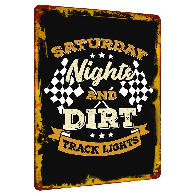 

Saturday Night And Dirt Track Lights Vintage Metal Tin Sign Auto Racing Decor American Country Art 20x30cm（7.8x11.8inch）