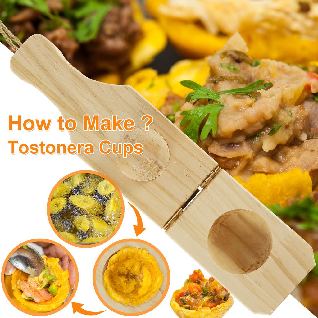 Wooden Tostonera Plantain Press with Handle Banana Smasher Maker Reusable Plantain Press Smasher Portable Plantain Press Easy