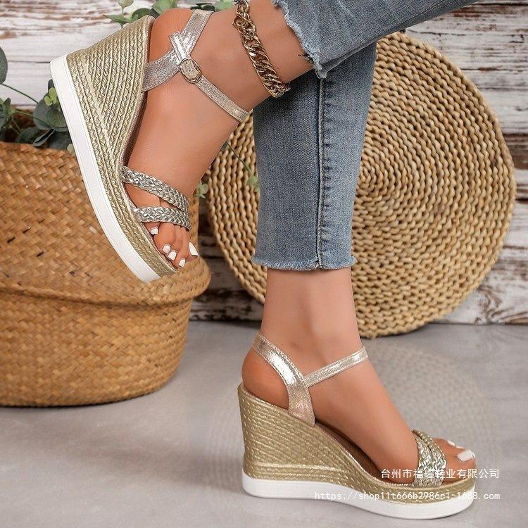Roman Wedge Heel Polyurethane Sole Women's Shoes, New Fashion Trend In Spring 2025, Versatile Women's Shoes, Gold, Others