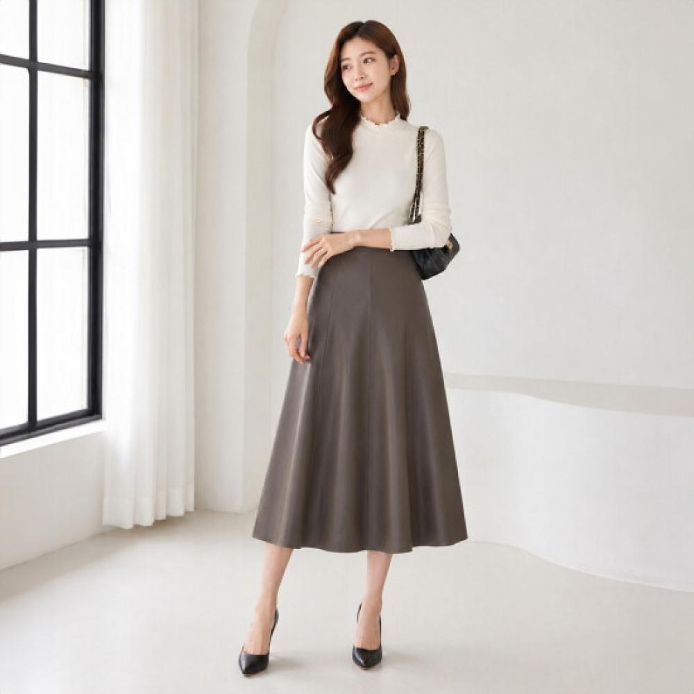 Morris Coming Home Women Faux Leather Flare Long Skirt M2602sk604a