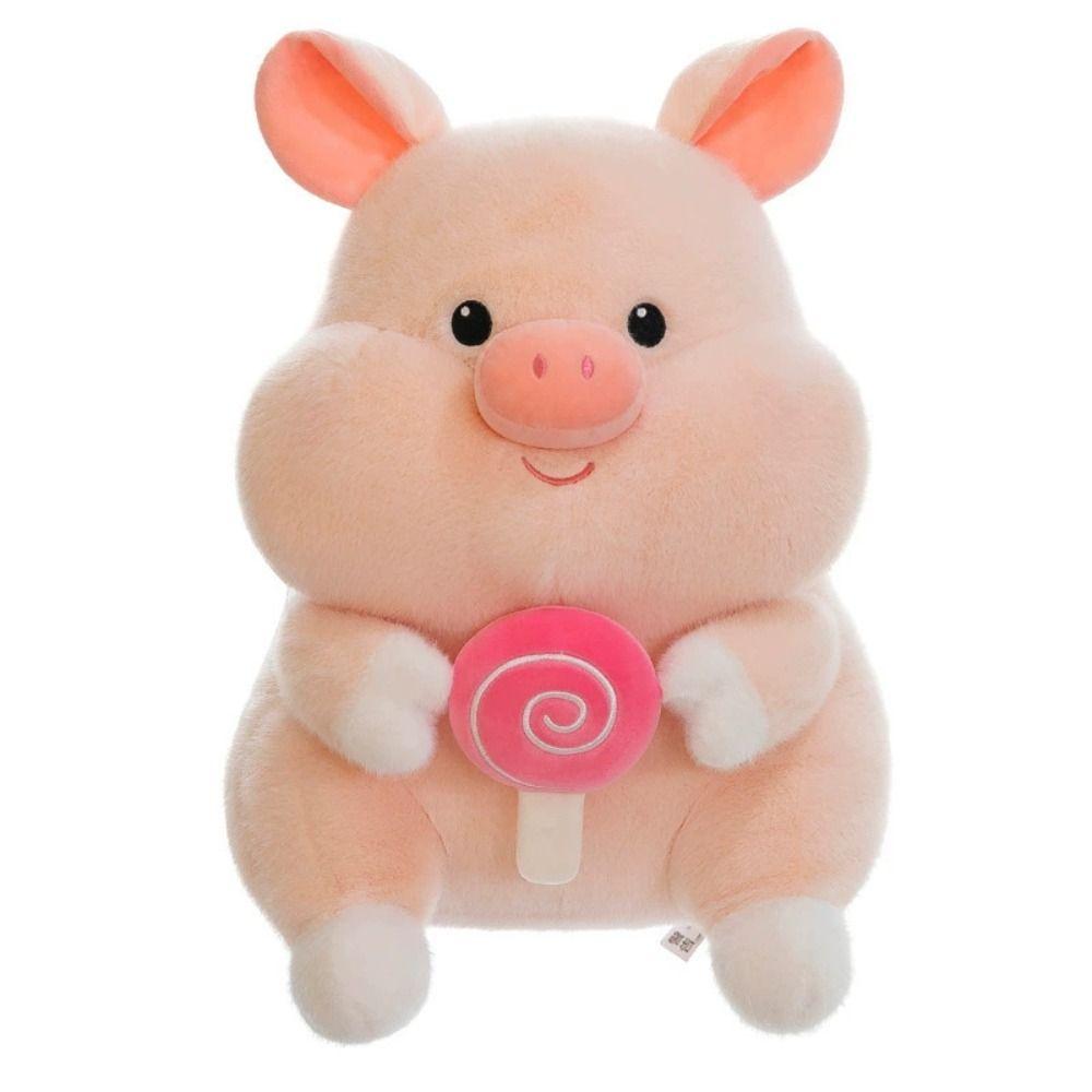 Soft Pig Holding Lollipop Plush Toys PP Cotton Stuffed Pig Plushie Doll  Home Decor