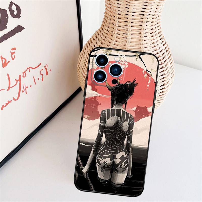 

Samurai Warrior Geisha Phone Case For iPhone 16 Pro Max 14 13 12 11 15 17 Pro Max mini 15 16 Plus 16e Back Cover For iPhone 17Pro MAX