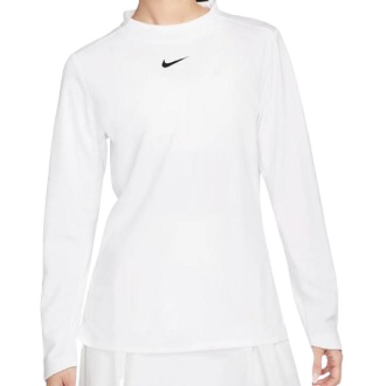 Nike Solid Color High Neck Long Sleeve T-Shirt Women tops White DX1494-100