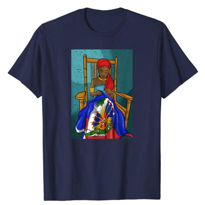 

Haiti Haitian Flag Day Proud Woman Ayiti Girl T-Shirt Women s Fashion Graphic Tee Tops Funny Family Matching Clothes Mama Gifts 4XL