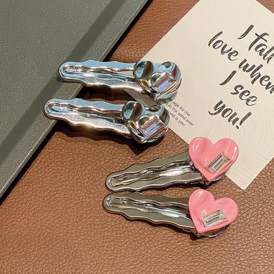 2Pcs Sweet Girls Pink Love  Hair Clips Y2K Women Cute Metal Hairpin Hair Accessories Bb Hairpins Side Clips Headwear
