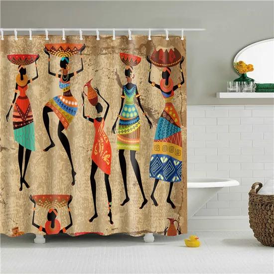 African Style Portrait National Style Bathroom Shower Curtains Frabic Waterproof Polyester Bath Curtain With Hooks
