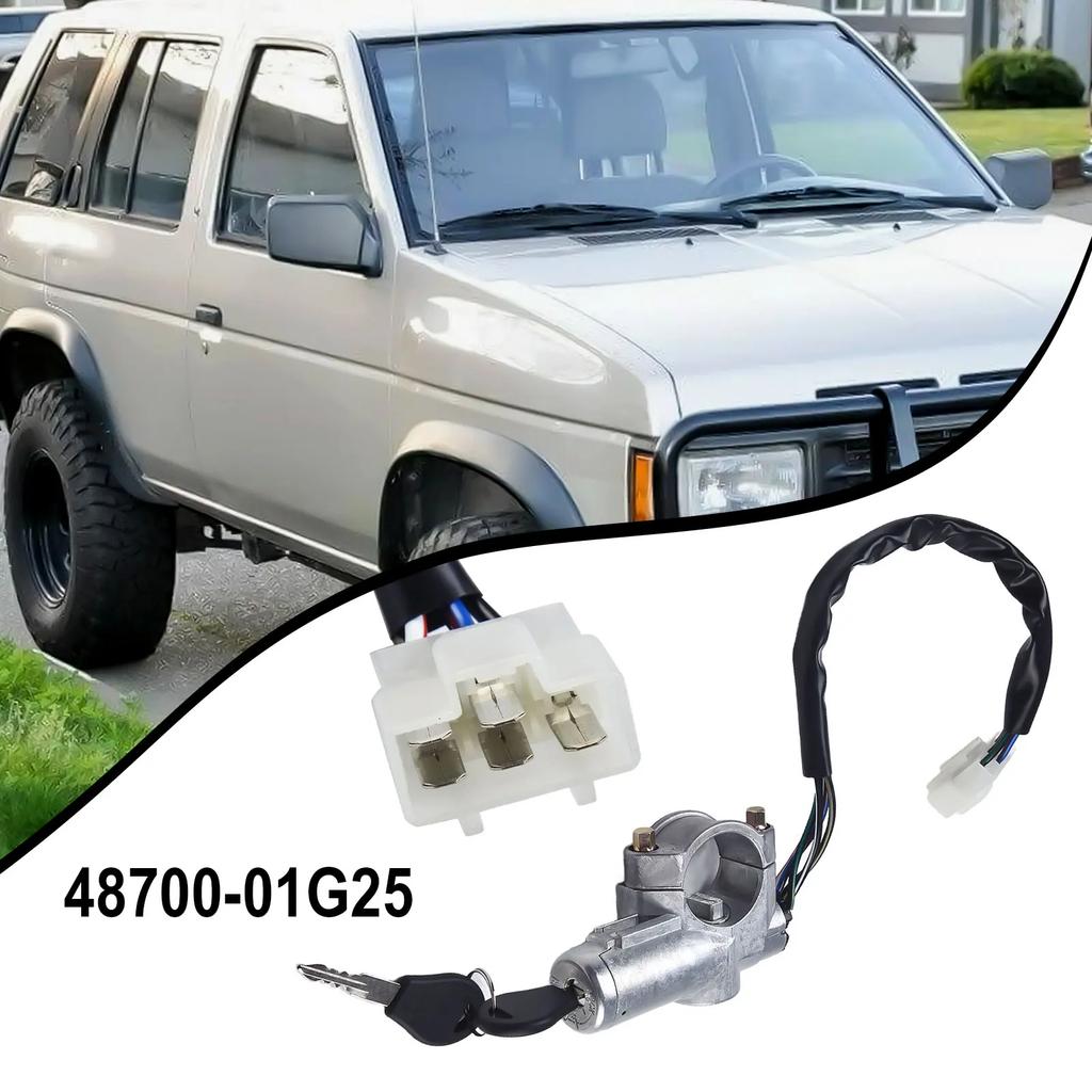 Ignition Switch w/ Lock Cylinder for Nissan D21, Pickup, Pathfinder, Direct Replacement, Improved Heat Sink Silver